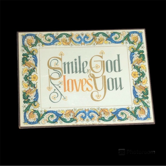 Vintage Hanging Sign Art Smile God Loves You Italy - Picture 2 of 5